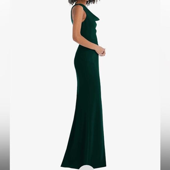 After Six NWT One Shoulder Draped Cowl Neck Maxi Evergreen Dress Size 8 - Picture 3 of 8